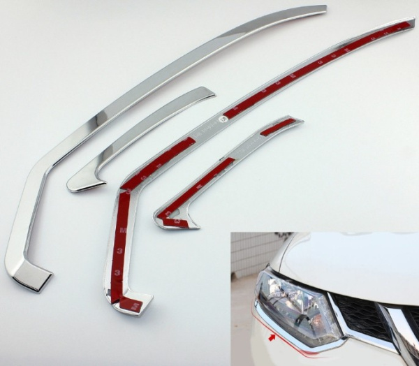 Nissan X-Trail (14–) Накладки на передние фары, ABS хром, 4 части, нижние