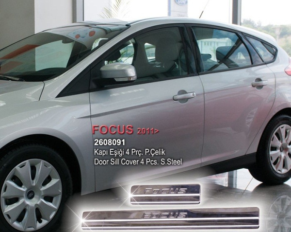 Ford Focus (11–) Накладки на пороги, нерж., 4 части