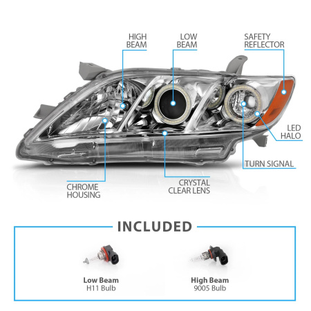 Toyota Camry XV40 дорестайл (2006-2009) фары передние линзовые хром со светящимися ободками