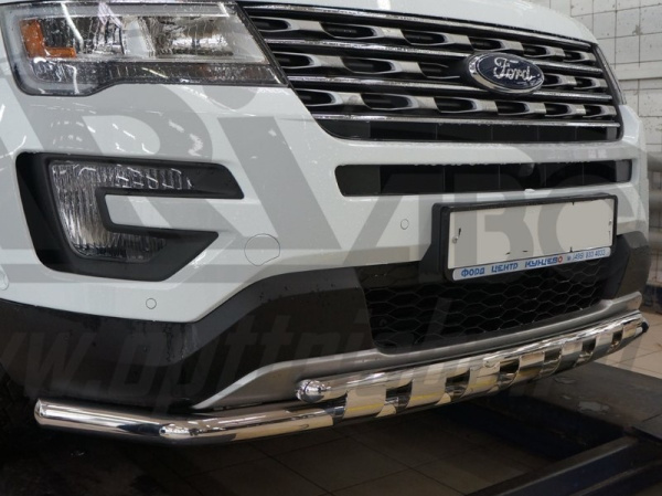Ford Explorer (16–) Защита переднего бампера двойная Shark d 60/42 мм, нерж.