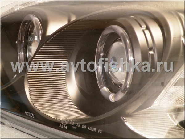 Honda Civic (96-98) фары передние линзовые черные, со светящимися ободками, комплект 2 шт.