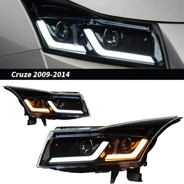 Chevrolet Cruze (2010-2016) фары передние черные линзовые c диодной подсветкой в стиле BMW