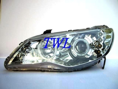 Honda Civic VIII (06-) передние фары линзовые хромированные, со светящимися ободками и светодиодной подсветкой, комплект 2 шт.