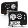 Ford Excursion (00-05) фары передние линзовые черные со светящимися ободками, со светодиодной подсветкой, комплект 2 шт.
