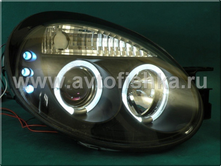 Dodge Neon (03-05) фары передние линзовые черные, со светящимися ободками и светодиодной подсветкой, комплект 2 шт.