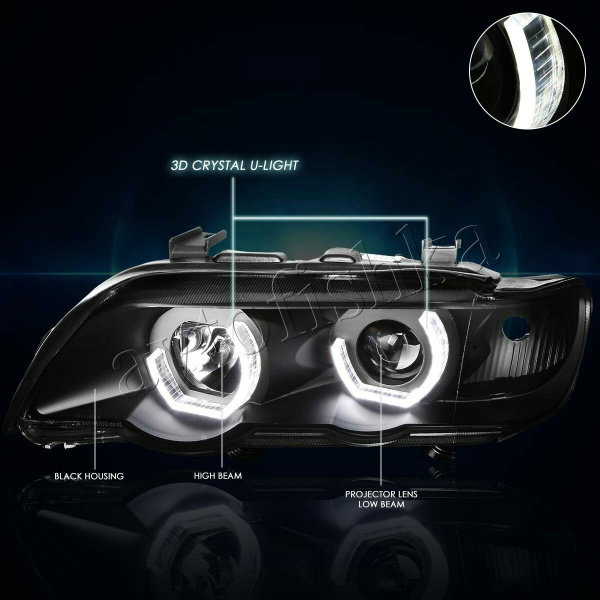 BMW X5 E53 (1998-2003) передние хромированные со светящимися ободками, комплект 2 шт.