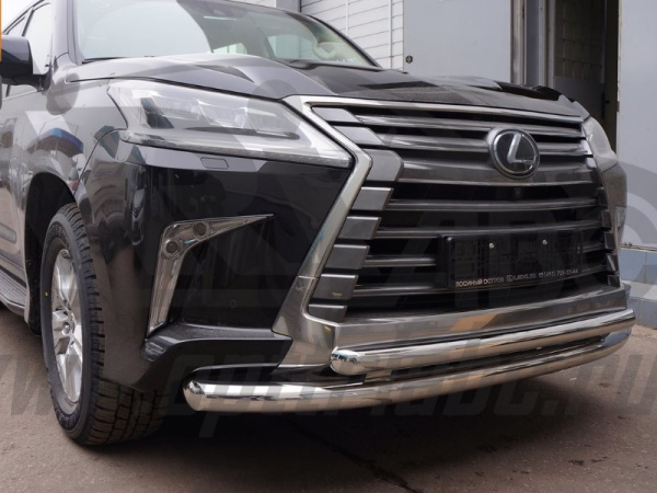 Lexus LX (15–) Защита переднего бампера двойная d 76/60 мм, нерж.