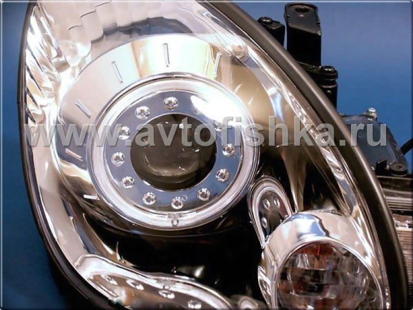 Lexus GS300, GS400, GS430, Toyota Aristo (97-05) фары передние линзовые хромированные со светящимися ободками, под ксенон, комплект 2 шт.