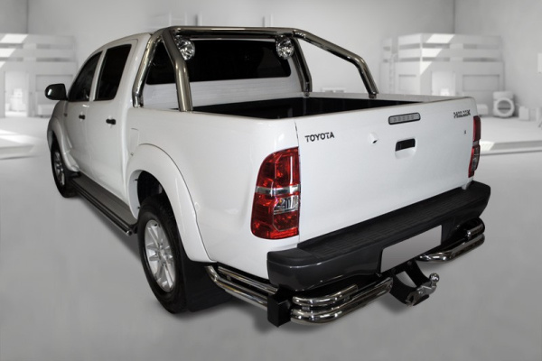 Toyota Hilux (12–) Защита заднего бампера двойная, угловая (76+43 мм, полир. нерж.),