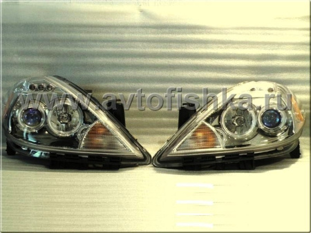Nissan Tiida (04-) фары передние линзовые хромированные, со светящимися ободками, комплект 2 шт.