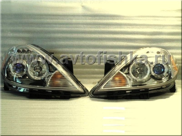 Nissan Tiida (04-) фары передние линзовые хромированные, со светящимися ободками, комплект 2 шт.