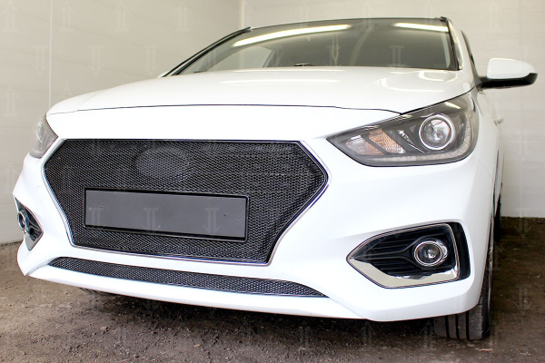 Hyundai Solaris (17–) Защита радиатора Premium, чёрная, низ