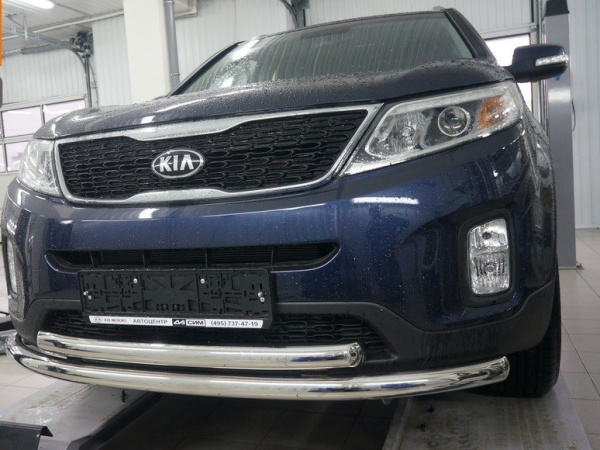 Kia Sorento (13–) Защита переднего бампера двойная d 60/60 мм, нерж.