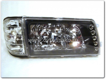 Mercedes S W126 (80-92) фары передние черные со светодиодными габаритными огнями, комплект 2 шт.