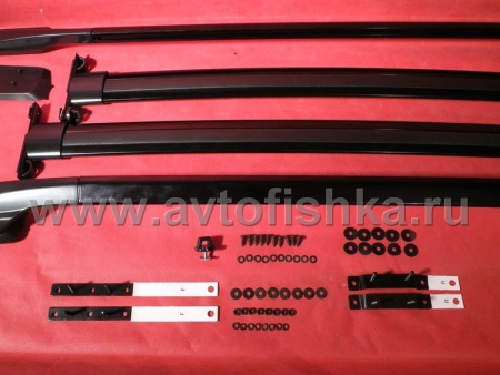 Nissan Qashqai (06-) рейлинги продольные на крышу, алюминиевые черные с поперечинами, комплект