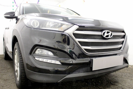Hyundai Tucson (16–) Защита радиатора Optimal, чёрная, верх (4 части)