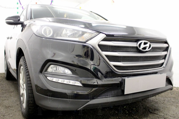 Hyundai Tucson (16–) Защита радиатора Optimal, чёрная, верх (4 части)