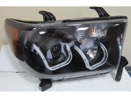 Toyota Tundra (07-) фары передние линзовые черные, с DRL в стиле VW, комплект 2 шт.