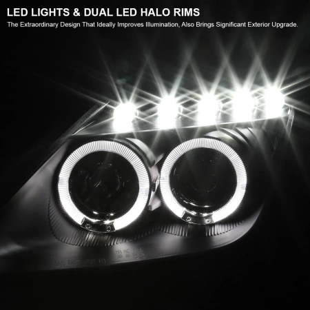 Toyota Celica 2000-2005 фары передние линзовые черные, со светящимися ободками LED