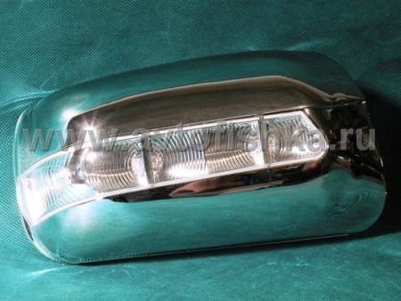 Mercedes-Benz W210, W140, W202 (-99) хромированные корпуса боковых зеркал, со светодиодным поворотником, дизайн W220, комплект 2 шт.