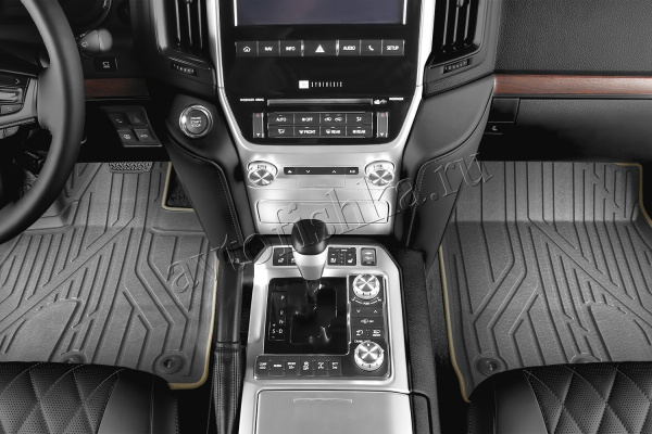 Toyota Land Cruiser (15–) Коврики 3D в салон, 5 шт. (полистар, коврик серый, кант бежевый)