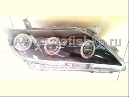 Toyota Camry V40 (06-09) фары передние линзовые черные, с тремя светящимися ободками, комплект 2 шт.