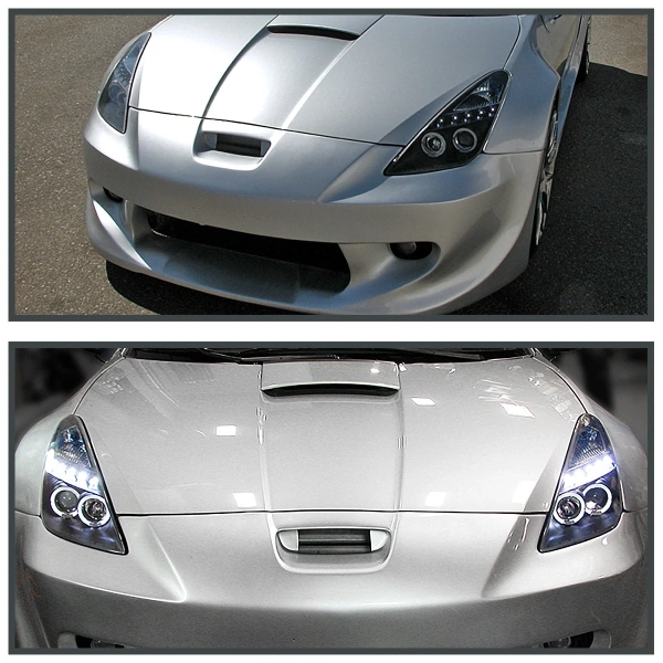 Toyota Celica 2000-2005 фары передние линзовые черные, со светящимися ободками LED