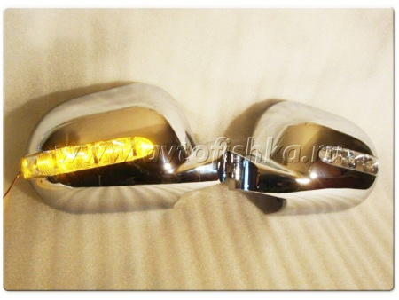 Mercedes ML W163 (98-01) корпуса боковых зеркал хромированные, со светодиодными поворотниками, комплект 2 шт.