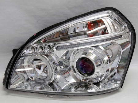 Hyundai Tucson (04-) фары передние хромированные, со светящимися ободками и светодиодным габаритными огнями, комплект 2 шт.