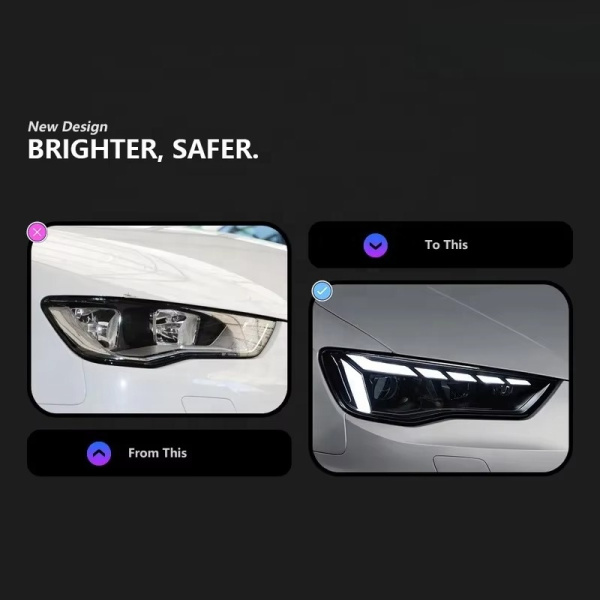 Передние линзованные фары с ДХО для Audi A3 8V (2013–2016) — общий вид