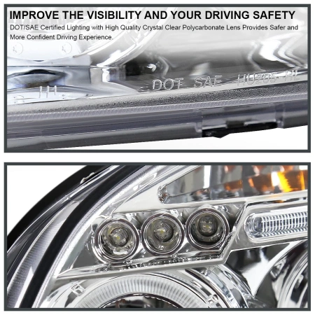 Hyundai Tucson (2005-2009) фары передние хромированные, со светящимися ободками и светодиодами