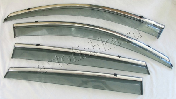 Toyota Land Cruiser Prado (03–09) Дефлекторы боковых окон с нерж. молдингом, OEM стиль