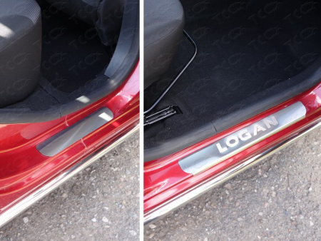 Renault Logan (14–) Накладки на пороги (лист шлифованный надпись Logan)