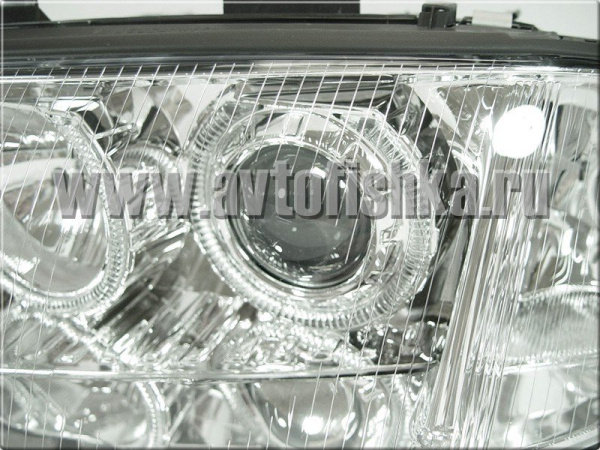 Audi A6 Allroad (01-05) фары передние линзовые хромированные, со светящимися ободками, под корректор, комплект 2 шт.