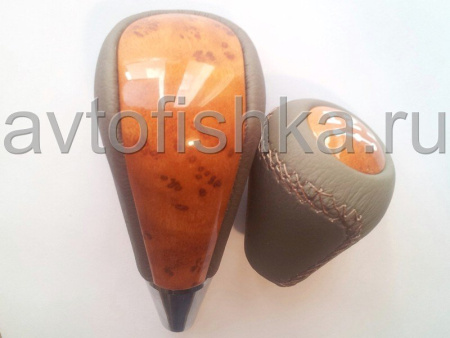 Toyota Land Cruiser 100 VXR (03-07), Lexus LX470 ручки на рычаги переключения передач АКПП, светлое дерево и бежевая кожа, под ступенчатый селектор, без фиксатора