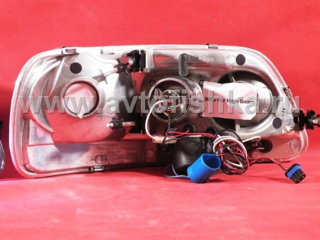 Ford F150, Expedition (96-03) фары передние линзовые черные, со светящимися ободками и светодиодной подсветкой, комплект 2 шт.
