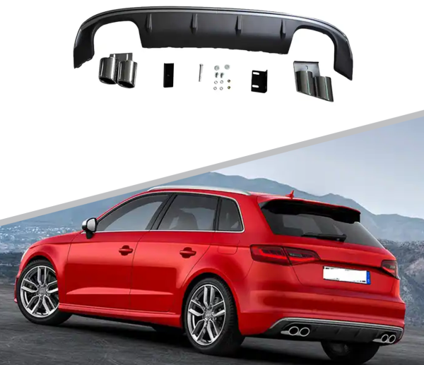 Диффузор S3 S-line с насадками для Audi A3 седан 2013-2016