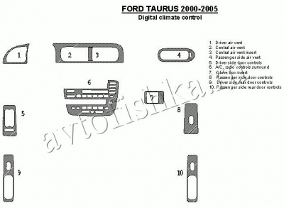 Декоративные накладки салона Ford Taurus 2000-2005 с авто Climate Control, 11 элементов.