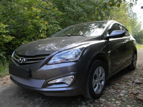 Hyundai Solaris (14–16) Защита радиатора Premium, хром