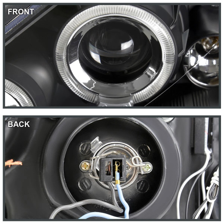 Ford Focus 1 (2000-2004) передние фары линзованные черные, с ангельскими глазками