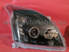 Toyota Land Cruiser Prado 120 (2002-2009) фары передние линзовые черные со светящимися ободками и светодиодной подсветкой под корректор, комплект 2 шт.