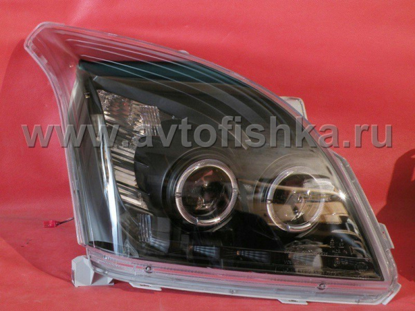 Toyota Land Cruiser Prado 120 (2002-2009) фары передние линзовые черные со светящимися ободками и светодиодной подсветкой под корректор, комплект 2 шт.