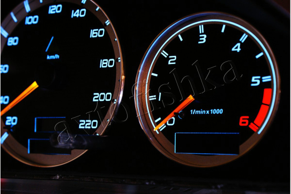 Mercedes W210 E (95 - 03) светодиодные шкалы (циферблаты) на панель приборов - дизайн 1