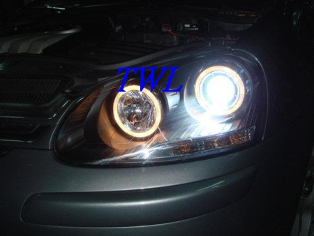 Volkswagen Golf 5 (03-) фары передние линзовые черные, со светящимися ободками, под корректор, комплект 2 шт.