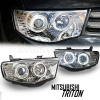 Mitsubishi L200 Triton (2005-) фары передние линзовые хромированные, со светящимися ободками, комплект 2 шт.