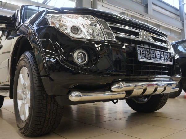 Mitsubishi Pajero (11–) Защита переднего бампера двойная Shark d 76/76 мм, нерж.