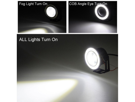 Универсальные линзовые противотуманные фары с ангельскими глазками COB, комплект 2 шт.