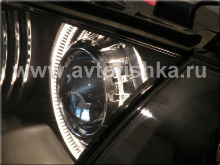 BMW 3 E46 (98-01) 4 дв. фары передние линзовые черные, со светящимися ободками, с поворотниками, комплект лев.+прав.
