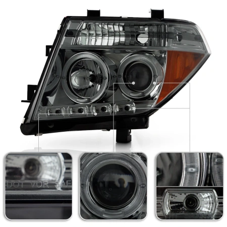 Nissan Pathfinder III, Navara (2005-2010) передние фары линзовые хром, с ДХО и ангельскими глазками