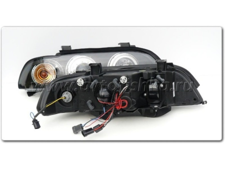 BMW 5 E39 (95-) фары передние линзовые черные, со светящимися ободками, с моторами электрокорректора, комплект 2 шт.
